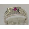 925 Solid Sterling Silver Natural Ruby Solitaire Mens Gents Signet Ring - Size V