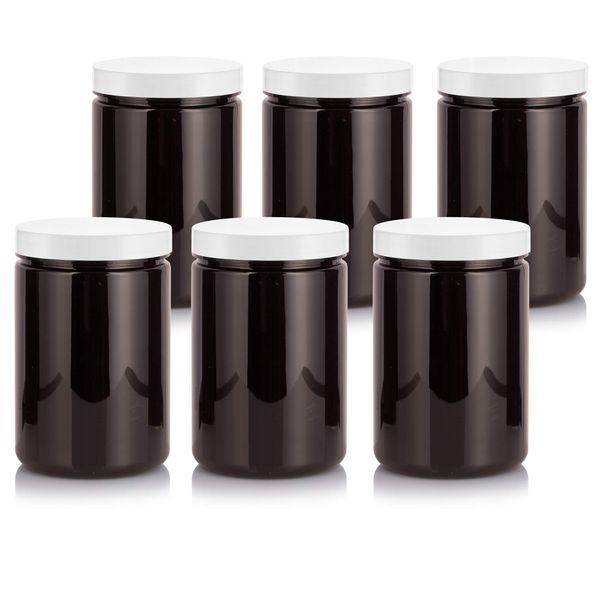 25 oz Amber PET Plastic Jar with Smooth Foam Lined White Lid (6 pack) Refillable Empty Storage Containers