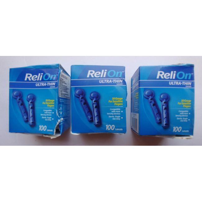 Lot Of 3 ReliOn Ultra Thin Lancets 30 Gauge Sensitive Fingers 100ct Exp 10/2023