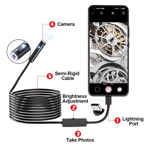 XhuangTech Endoscope Camera 1920P HD Dual-Lens with 8 LED Lights - 16.4FT Semi-Rigid Snake Cable, 8mm IP67 Waterproof Borescope for Android/iOS - Industrial Inspection Camera for Car & Home Plumbing
