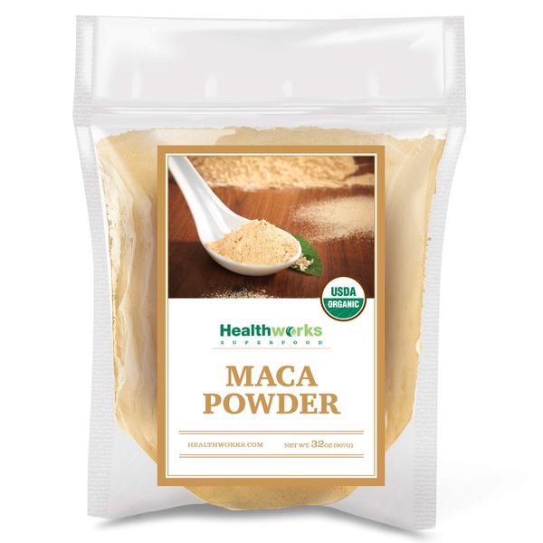 Healthworks Maca Powder Raw (32 Ounces / 2 Pounds) | Certified Organic Flour Use | Keto, Vegan & Non-GMO | Premium Peruvian Origin | Breakfast, Smoothies, Baking & Coffee