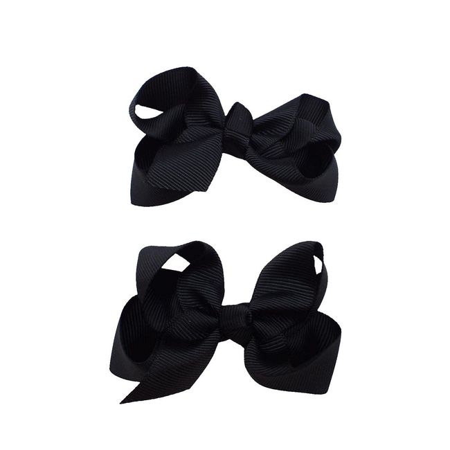 Topkids Accessories 2x Ribbon Hair Bows Hair Clip Hair Bows for Girls Hair Clips Women Girls Hair Clips Girls Hair Accessories Baby Hair Clips Crocodile Clips Hair Bows (7.5cm Black)