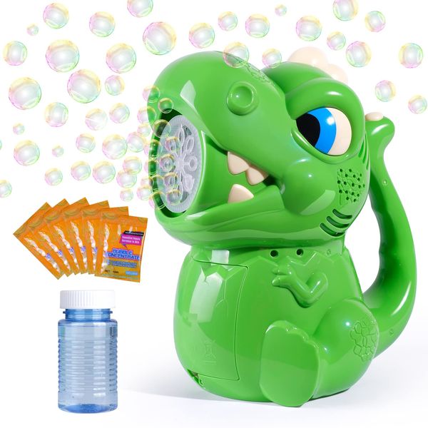 HONYAT Bubble Machine - Automatic Dinosaur Bubble Machine for Kids, Portable Bubble Maker Toys 3000+ with Bubble Solution, Best Gift for Outdoor Indoor Game Garden Parties