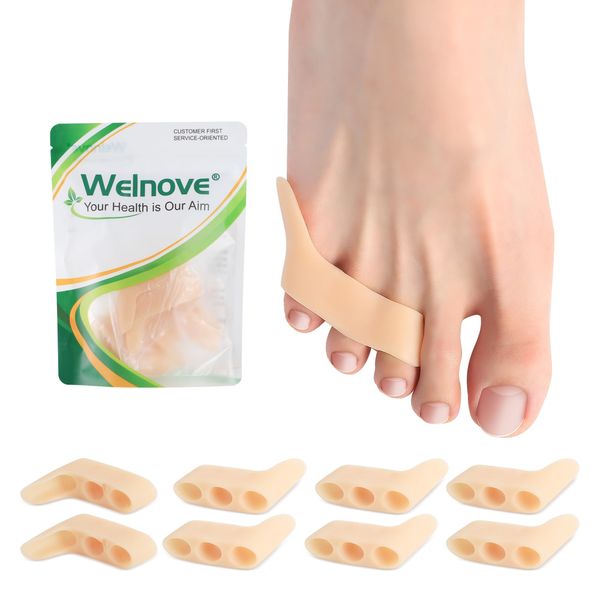 Welnove Gel Pinky Toe Separators - 8 Pack Pinky Toe Spacers, Bunion Cushions Pads for Women＆Men, Silicone Little Toe Protectors for Preventing Rubbing & Relieve Pressure(Beige)