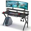 Tribesigns gaming table with display riser, 55-inch PC laptop gaming workstation, top basket, cup holder and home headset hook