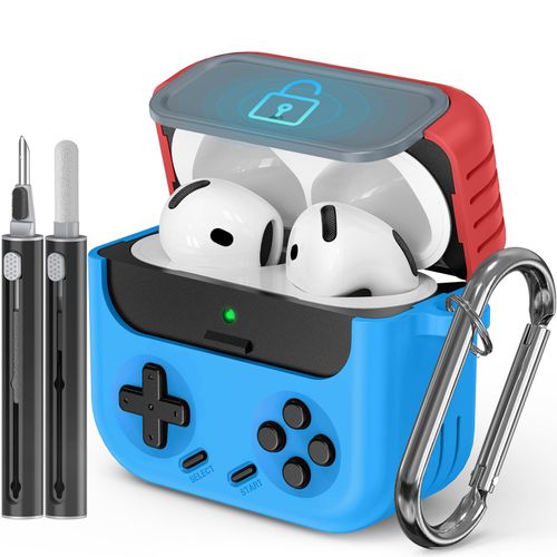 Inesore for Airpods 4 Case with Lock,Compatible with Airpods 4 with Active Noise Cancellation Cases,Classic Cool Funny Game Console Air pods4 Case Cover for Men Boy with Cleaner Kit(Red Blue)