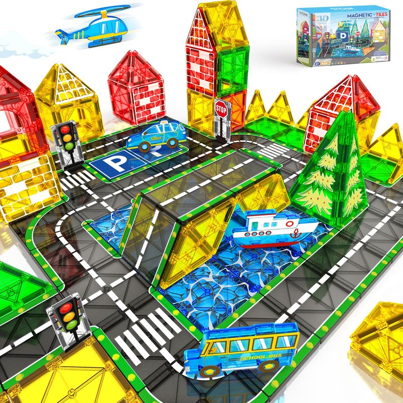 Magnetic Tiles City Road Set Kids Toys for 3 Year Old Boys Girls ...