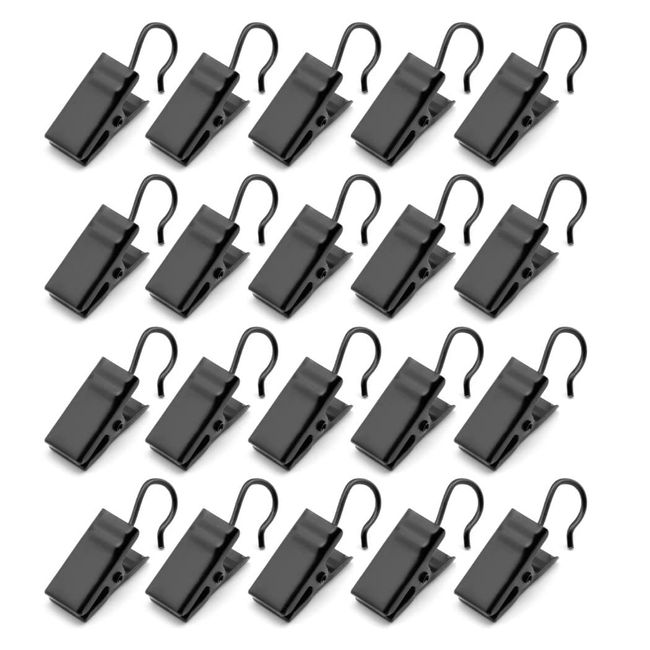 HappyHome 20pcs Curtain Clips Curtain Hooks Metal Strong Clips Curtain Liner Shower Curtain (Black)