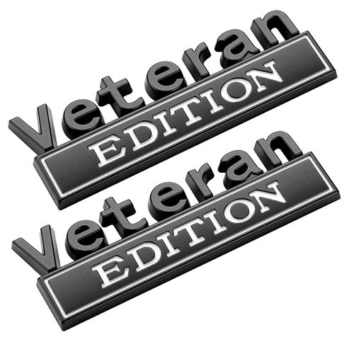 2Pack Veteran Edition Car Emblem with 4 Adhesives, 3D Badge Decal for Trucks, Metal Stickers Replacement Compatible with Universal Vehicle, Army Veteran Gifts for Men (Black & White)