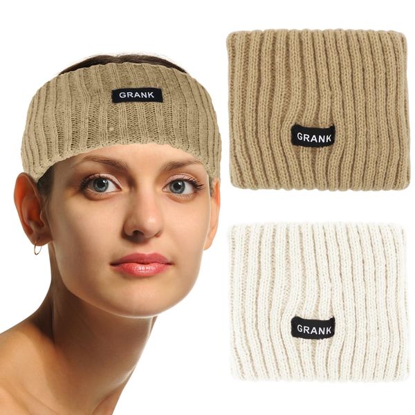 2 Pcs Winter Cable Knit Headbands, Women's Knitted Warm Headbands Ear Warmer Headband Knitted Thermal Headbands for Girls Shopping Skiing Running Y6-MXSFD(White+Khaki)