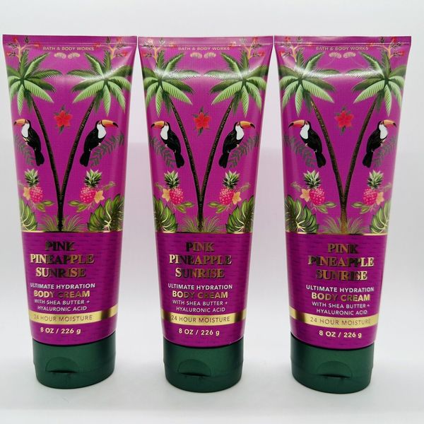 3-PACK BATH & BODY WORKS PINK PINEAPPLE SUNRISE SHEA BUTTER BODY CREAM 8 OZ