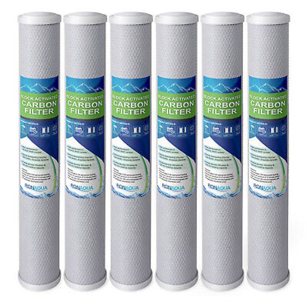 20" x 2.5" Block Carbon Water Filter 5 Micron Whole House Cartridges Set of 6