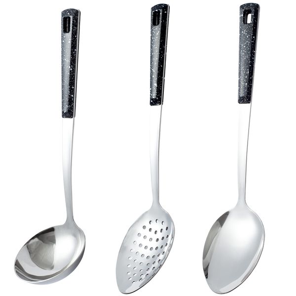 3-Piece,Stainless Steel Serving spoons set with Slotted Spoon, Serving Spoon and Perforated Spoon, soup ladle,kitchen cooking serving utensils set cooking spoon