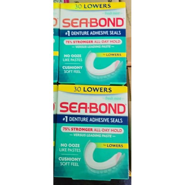 2 Pk-Sea Bond Secure Denture Adhesive Seals, Fresh Mint 30 Lowers-60 Total