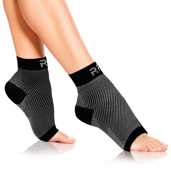 Run Forever Sports Plantar Fasciitis Socks With Arch Relief Support For Men & Women - Ankle Compression Sleeve - Ankle Brace - Toeless Ankle Compression Socks For Foot And Heel Pain Relief (Black-MED)