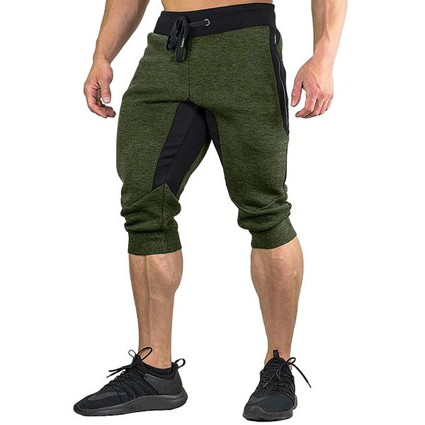 FASKUNOIE Mens Joggers Shorts 3 4 Below Knee Cotton Capri Short Pants for Man with Zipper Pockets