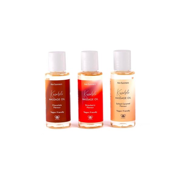 Ann Summers - Kissable Massage Oil Gift Set 3 x 50ml | Miniature Flavoured Massage Oil Set - Vegan & Natural Massage Oils for Massage Therapy - Strawberry, Salted Caramel & Chocolate Flavours