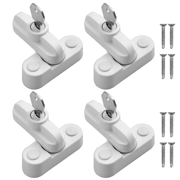 Kamtop 4 PCS Sash Jammers Blockers with Keys, Window Restrictor Jammers, Durable Zinc Alloy Window Locks Sash Blockers for UPVC Doors and Windows