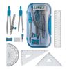 Linex Blue Geometry Set, Maths Set for Exams, Secondary School, 10 Pieces, Compasses, Protractor
