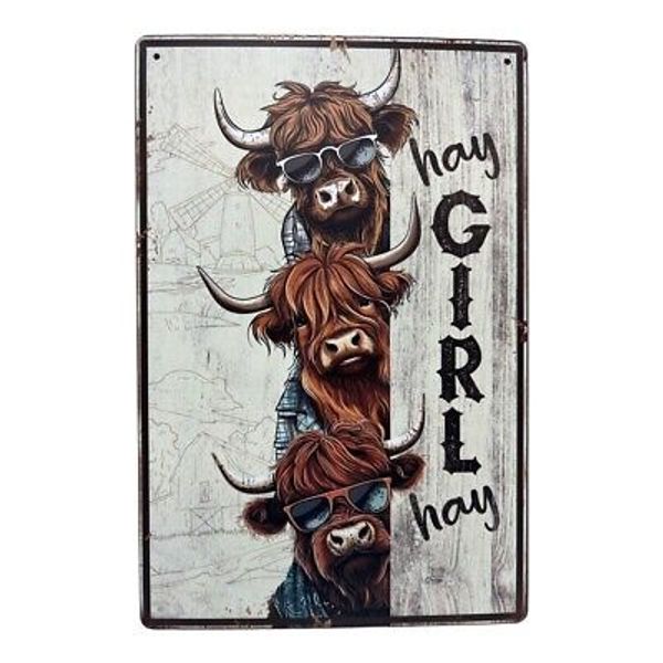 cow tin metal sign high lander hay girl 7.8"x11.8" decoration wall art home cool