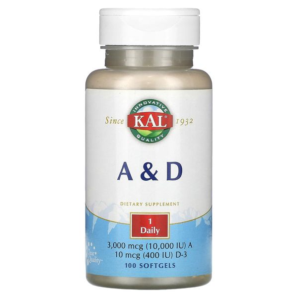 KAL - Vitamin A & D, 10000/400 IU, 100 softgels