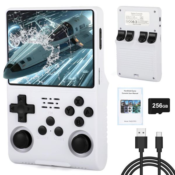 【30000 in 1】 R40S Pro Retro Handheld Game Console, 3.5 inch IPS Screen, More Than 20 Emulator, 256G TF Card,Transparent White