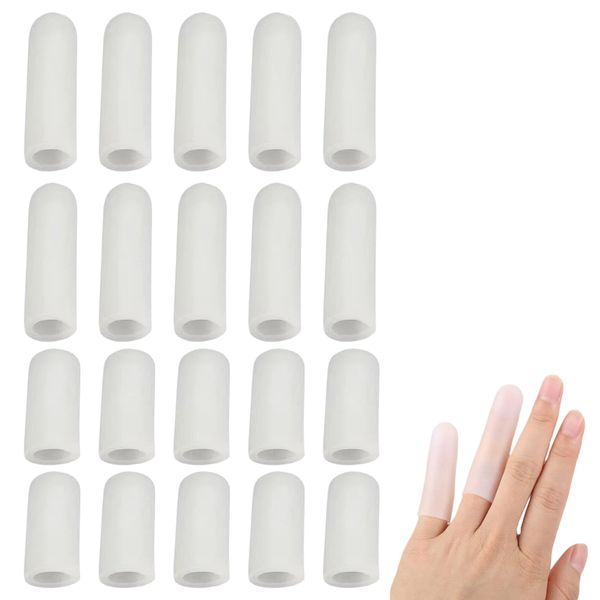 Asheyya 20 Pcs Silicone Finger Protectors, Thumb Waterproof Finger Cots Protector for Finger Cracking, Wound (2 Size, White)