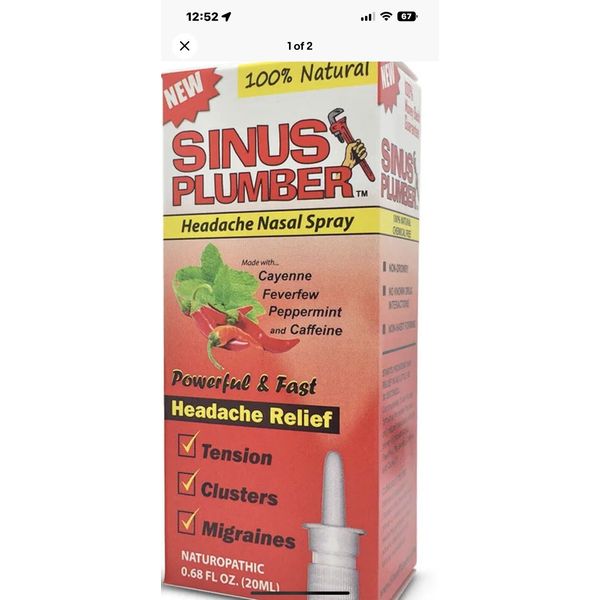 Sinus Plumber Migraine Headache Relief Nasal Spray with Capsaicin and Peppermint