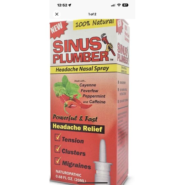 Sinus Plumber Migraine Headache Relief Nasal Spray with Capsaicin and Peppermint