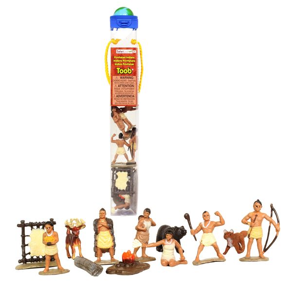 Safari Ltd. Powhatan Indians TOOB - 12 Figurines: Camp Fire, Canoe, Deer Hide, Warriors, Pocahontas, Chief Whunsoncock, & More - Educational Toy Figures For Boys, Girls & Kids Ages 3+