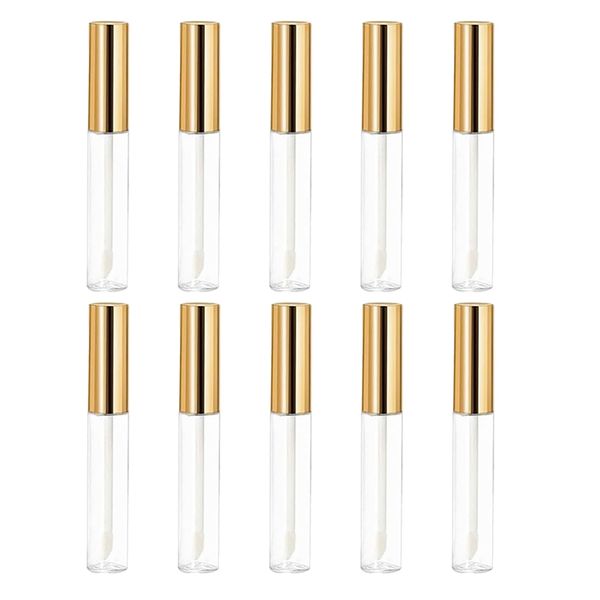 HAMILO Lip Gloss Bottle Refill Containers, Small, For Travel, Approx. 0.4 fl oz (10 ml), Set of 10, Clear × Gold