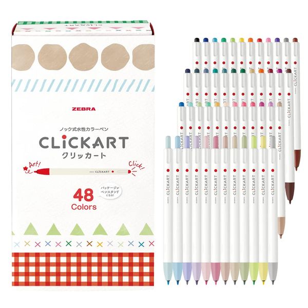 Zebra WYSS22-48C Rollerball Pen, Clickert, 48 Colors