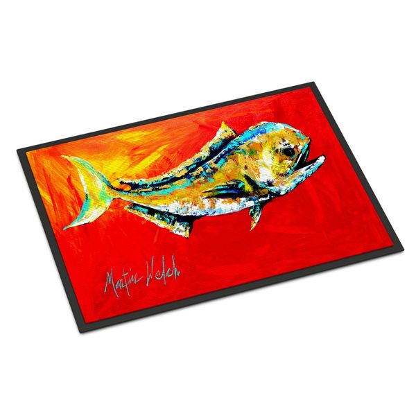 Caroline's Treasures MW1156MAT Danny Dolphin Fish Doormat 18x27 Front Door Mat Indoor Outdoor Rugs for Entryway, Non Slip Washable Low Pile, 18H X 27W