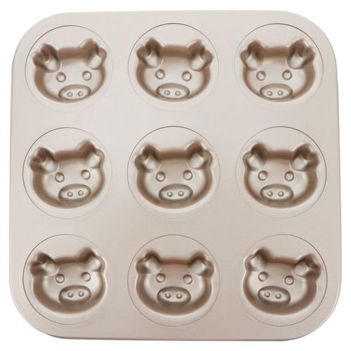 Luxshiny Metal Tray Muffin Pan Non-stick 9 Cup Cupcake Baking Pan Pig Shaped Mini Pie Pans Carbon Steel Cookies Molds Muffin Tray Baking Diy Mould For Baking Cheesecake Dessert Brown Round Cake Pans