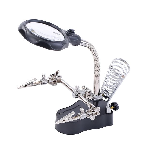 KATSU Soldering Magnifying Glass with LED Lamp Helping Hands With Clips 3.5X 12X Magnifier Soldering Holding Devices with Alligator Clips for Assembly Repair Craftwork 990747