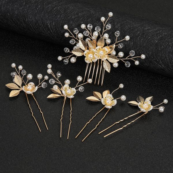 VMila Wedding Pearl Hair Comb Wedding Hair Comb Bridal Hair Accessories Pearl Flower Hair Accessories For Women Girls Wedding Hair Accessories (Gold)