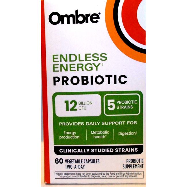 Ombre Probiotic Endless Energy Supplements, 12Billion CFU 60 Capsules