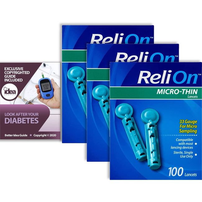 ReliOn Micro-Thin Lancets, 100 Ct, 33 Gauge for Micro Sampling (3 Pack) Bundle w