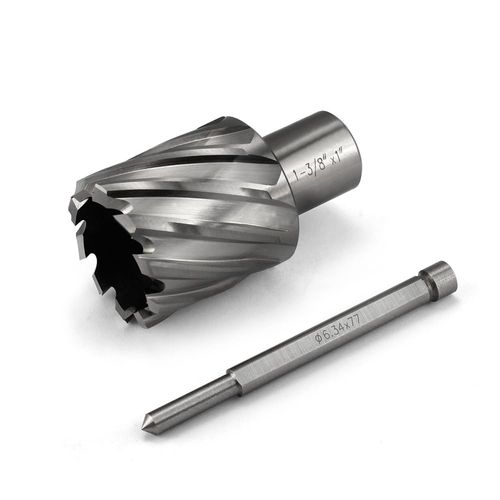 Annular Cutter JESTUOUS 1-3/8 Inch Cutting Diameter 3/4 Weldon Shank 1 Cutting Depth with Pilot Pin Slugger Bits HSS Kit for Magnetic Drill Press,1 Piece