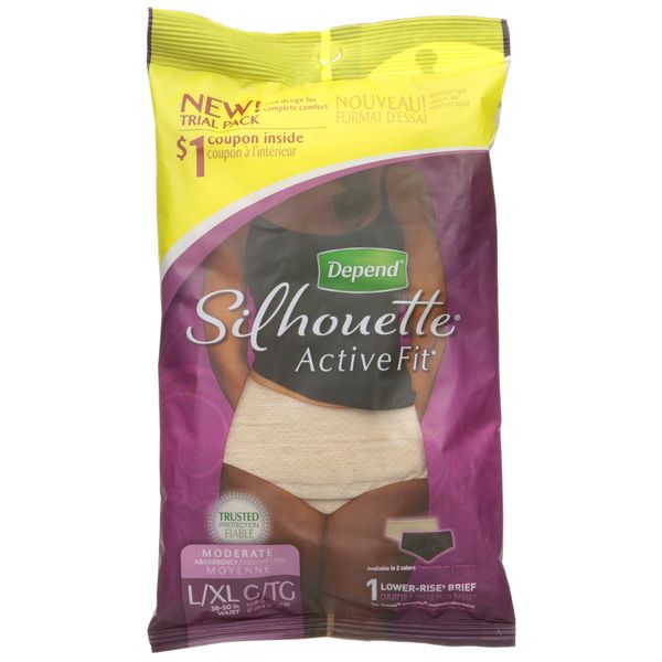 Depend Silhouette Active Fit Moderate Absorbency Lower-Rise Brief L/XL - 1 CT (Black or Beige)