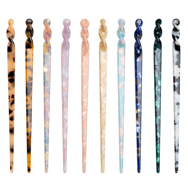 Newellsail Acetat Haarstäbchen Vintage Leopard Haarsticks Retro Haarnadeln Scheibe DIY Haarspange Gabel Lange Haare Haarschmuck Haar Essstäbchen für Frauen Mädchen 10 Stück