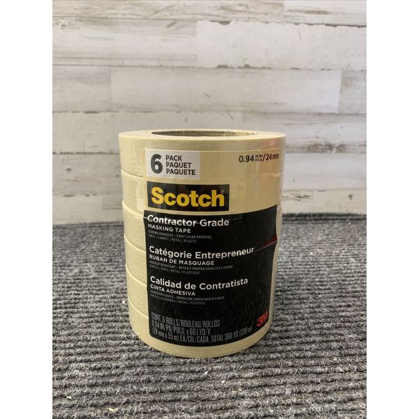 Lot of 6 Scotch Contractor Grade Masking Tape, 0.94 inches by 60.1 yards