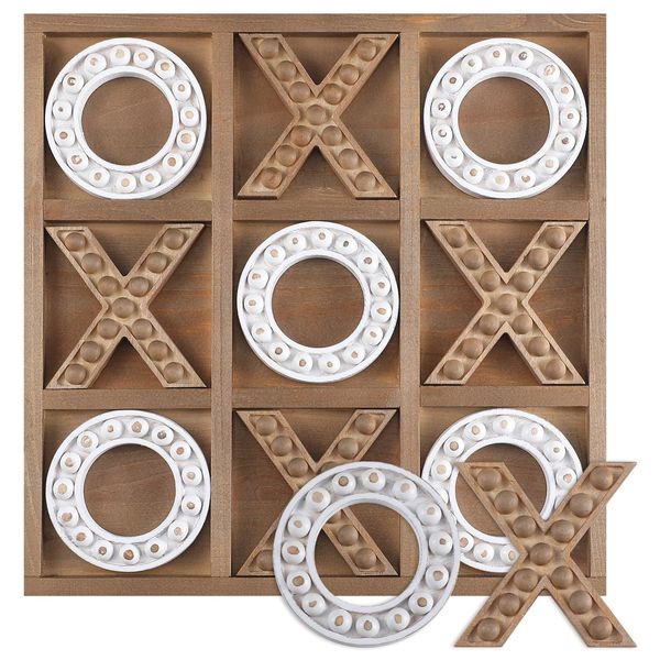 Rotatingpals Tic Tac Toe Game 10.6 Inch Rustic Wood Board Game Coffee Table Games Tic Tac Toe Table Decor for Family Adults Travel Outdoor Game