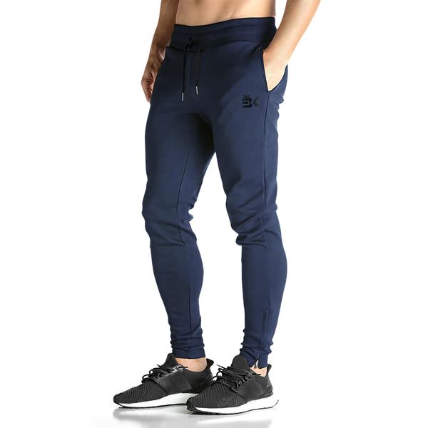 BROKIG Mens Zip Joggers Pants - Casual Gym Workout Track Pants Comfortable Slim Fit Tapered Sweatpants with Pockets (Medium Navy)