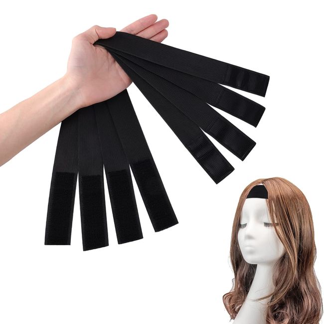 SAVITA 4pcs Elastic Bands for Wigs Edges, Wig Band Edge Wrap Elastic Band for Lace Wig Elastic Wig Strap Lace Wig Grip Band with Magic Adhesive, Elastic Bands for Sewing (Black)