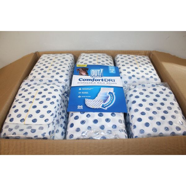 96 OUT Pet Care Comfort-DRI Disposable Diapers for MALE Dogs M/L 18-25" 25-75lbs