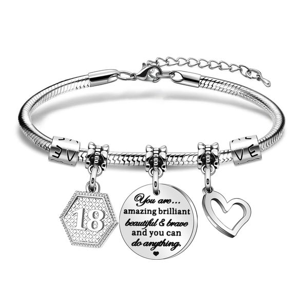 HEYEJET 18th Birthday Gifts for Teen Girls Bracelet Birthday Charm Bracelet 18th Birthday Gifts for Daughter Niece Sister Friend Teen Girls (18th)