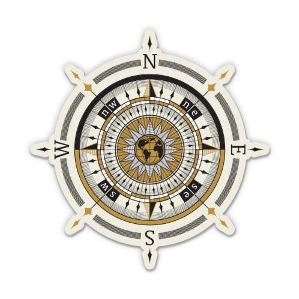 Compass Navigation Adventure Explore Nautical - 12" Vinyl Sticker Waterproof Decal