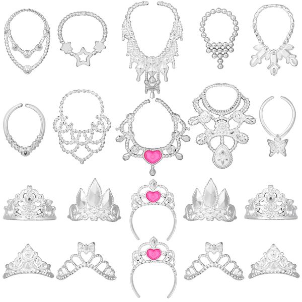 Sumind Doll Accessories Jewelry Set 20 Pieces Doll Necklace Crown Play Set Doll Dress up Jewelry Includes 10 Necklaces and 10 Crowns for 11.5 Inch Doll