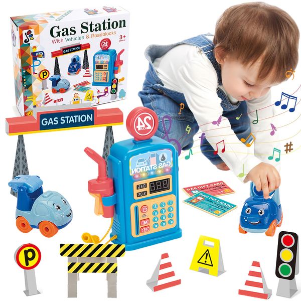 Baby Toys for Age 2-4, Gas Station Music Car Toy，Pretend Play Cash Register Toy for Toddlers Boys Girls 1-3，Early Learning Educational Toy with Music &Word，Birthday Gifts for Boys Girls 1 2 3 Year Old